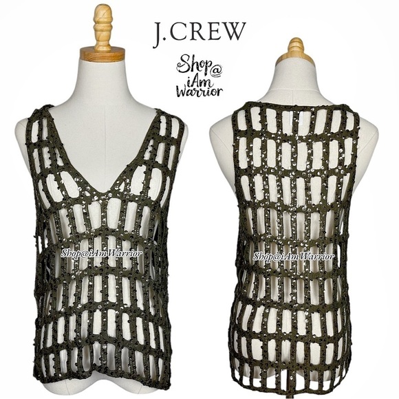 J.Crew Collection dark avocado sequin crochet netted vest *shop@iamwarrior - Picture 5 of 9